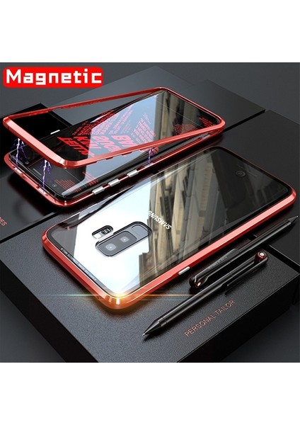 Galaxy S9 Mıknatıslı 360 Koruma Arkası Cam Metal Frame Kılıf - Kırmızı fiyatları