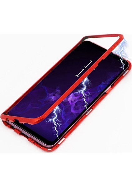Galaxy S9 Mıknatıslı 360 Koruma Arkası Cam Metal Frame Kılıf - Kırmızı modelleri