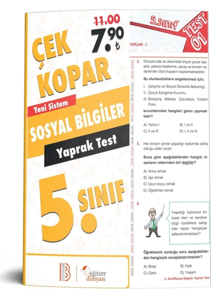 Eğitim Dünyası & Benim Hocam Yayınları - 5. Sınıf Sosyal Bilgiler Çek Kopar Yaprak Test