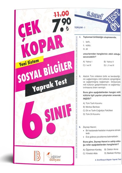 Eğitim Dünyası & Benim Hocam Yayınları - 6. Sınıf Sosyal Bilgiler Çek Kopar Yaprak Test