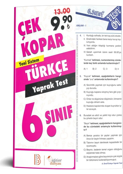 Eğitim Dünyası & Benim Hocam Yayınları - 6. Sınıf Türkçe Çek Kopar Yaprak Test