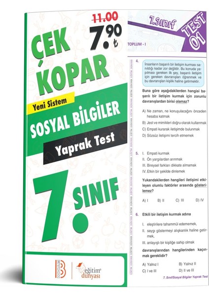 Eğitim Dünyası & Benim Hocam Yayınları - 7. Sınıf Sosyal Bilgiler Çek Kopar Yaprak Test