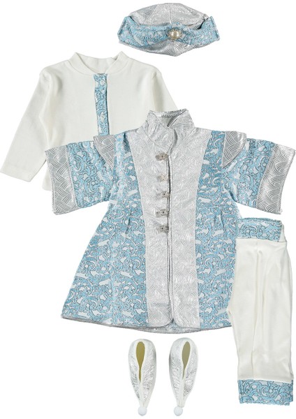 Ponpon Baby Erkek Bebek Mevlüt Takımı Şehzade Takımı, Mavi-Gümüş