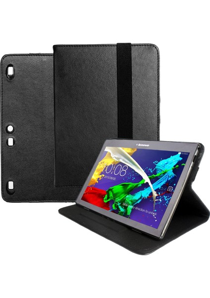 Lenovo Tab 2 A10-70 Tablet Alfa Book Case PU Deri Standlı Kılıf - Siyah
