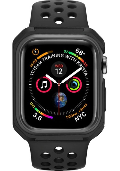 Apple Watch Uyumlu Serie 4/5 40 mm Defender Serisi Silikon Kılıf - Siyah MC1401 modelleri