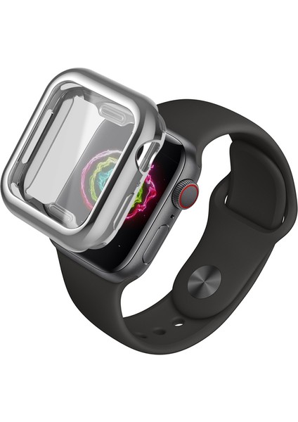 Apple Watch Uyumlu Serie 4/5 44 mm Shine Serisi Önü Kapalı Silikon Kılıf - Gümüş MC1405