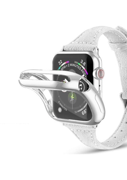 Apple Watch Uyumlu Serie 4/5 44 mm Shine Serisi Önü Kapalı Silikon Kılıf - Gümüş MC1405 fiyatları