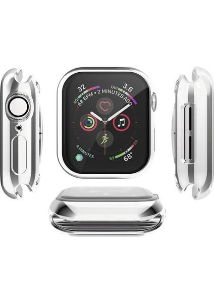 Apple Watch Uyumlu Serie 4/5 44 mm Shine Serisi Önü Kapalı Silikon Kılıf - Gümüş MC1405 modelleri