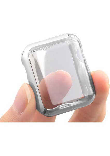 Apple Watch Uyumlu Serie 4/5 44 mm Shine Serisi Önü Kapalı Silikon Kılıf - Gümüş MC1405 indirimleri