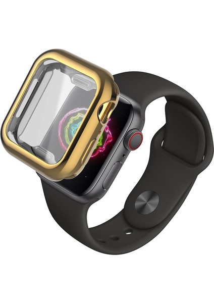 Apple Watch Uyumlu Serie 4/5 44 mm Shine Serisi Önü Kapalı Silikon Kılıf - Gold MC1405