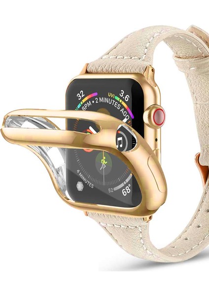 Apple Watch Uyumlu Serie 4/5 44 mm Shine Serisi Önü Kapalı Silikon Kılıf - Gold MC1405 fiyatları