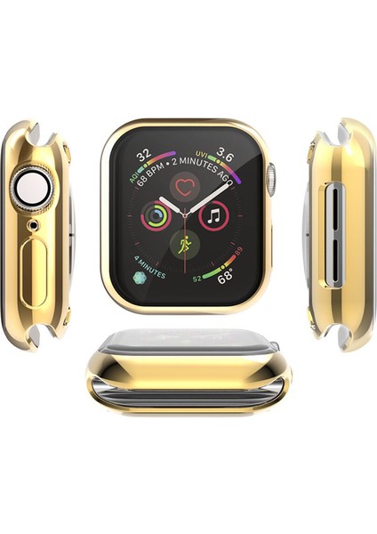 Apple Watch Uyumlu Serie 4/5 44 mm Shine Serisi Önü Kapalı Silikon Kılıf - Gold MC1405 modelleri