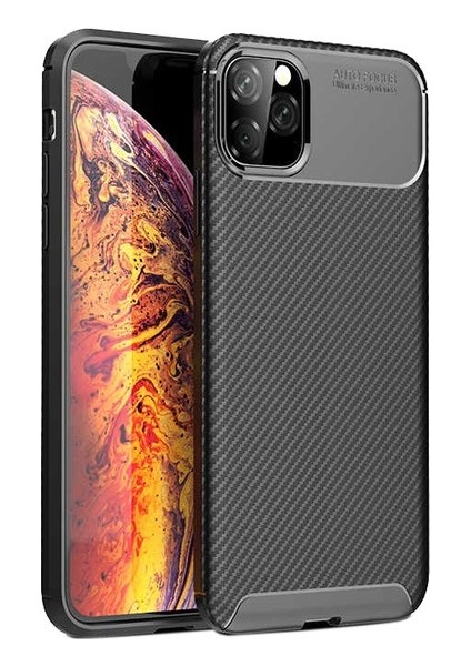 Apple iPhone 11 Kılıf Karbon Desenli Lux Negro Silikon + Cam Ekran Koruyucu Siyah