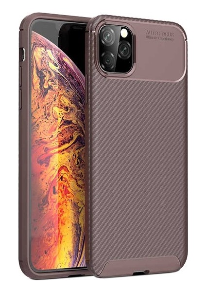 Apple iPhone 11 Pro Kılıf Karbon Desenli Lux Negro Silikon + Nano Ekran Koruyucu Kahverengi