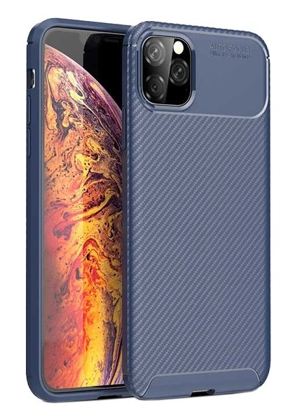Apple iPhone 11 Pro Kılıf Karbon Desenli Lux Negro Silikon + Tam Kaplayan 6D Nano Ekran Koruyucu Lacivert
