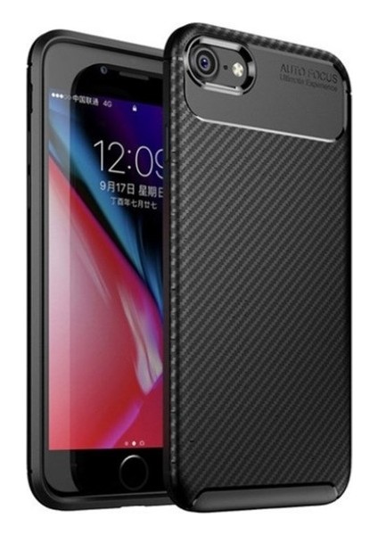 Apple iPhone 6-6s Kılıf Karbon Desenli Lux Negro Silikon + Tam Kaplayan Cam Ekran Koruyucu Siyah