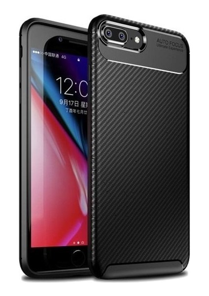 Apple iPhone 7 Plus Kılıf Karbon Desenli Lux Negro Silikon + Nano Ekran Koruyucu Siyah