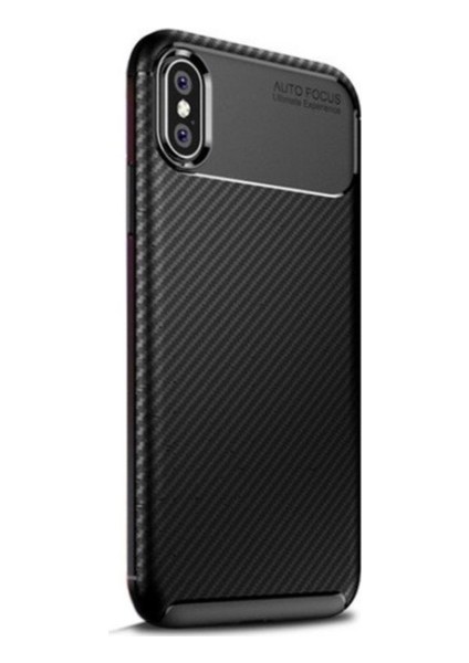 Apple iPhone X - XS Kılıf Karbon Desenli Lux Negro Silikon + Tam Kaplayan 6D Nano Ekran Koruyucu Siyah