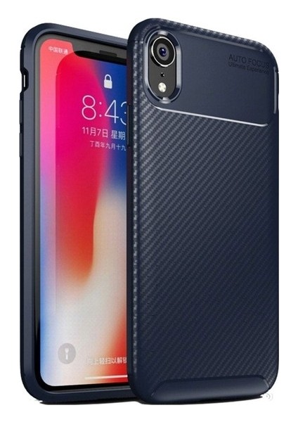 Apple iPhone XR Kılıf Karbon Desenli Lux Negro Silikon Lacivert