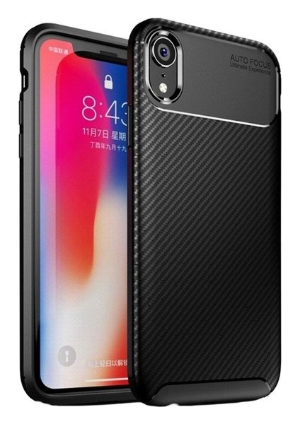 Apple iPhone XR Kılıf Karbon Desenli Lux Negro Silikon + 360 Full Body Ekran Koruyucu Siyah