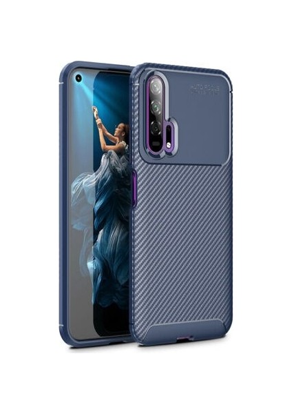 Honor 20 Kılıf Karbon Desenli Lux Negro Silikon Lacivert