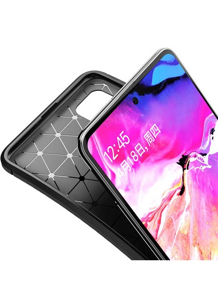 Honor 20 Kılıf Karbon Desenli Lux Negro Silikon + Cam Ekran Koruyucu Lacivert