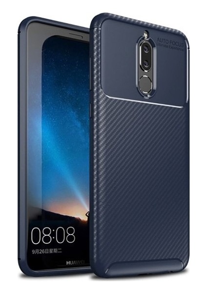 Huawei Mate 10 Lite Kılıf Karbon Desenli Lux Negro Silikon + Tam Kaplayan 6D Nano Ekran Koruyucu Lacivert