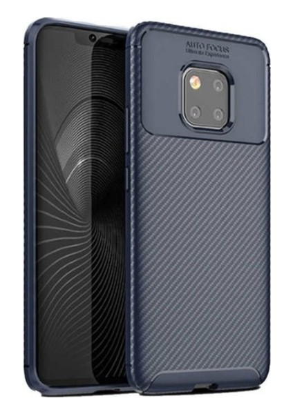 Tekno Grup Huawei Mate 20 Pro Kılıf Karbon Desenli Lux Negro Silikon + Tam Kaplayan 3D Cam Ekran Koruyucu Lacivert