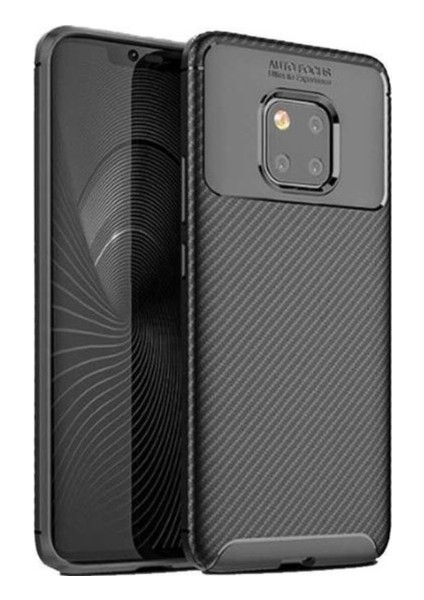 Huawei Mate 20 Pro Kılıf Karbon Desenli Lux Negro Silikon + Tam Kaplayan 6D Nano Ekran Koruyucu Siyah