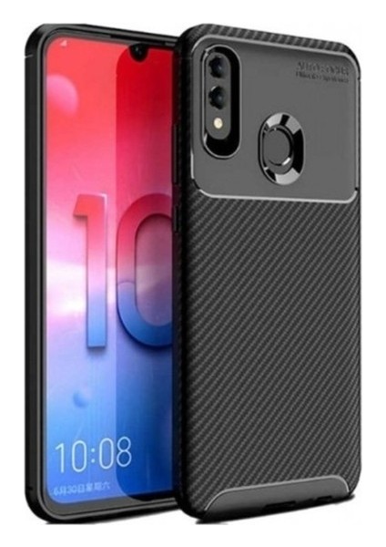 Huawei P Smart 2019 Kılıf Karbon Desenli Lux Negro Silikon + Tam Kaplayan 6D Nano Ekran Koruyucu Siyah