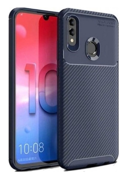 Huawei P Smart 2019 Kılıf Karbon Desenli Lux Negro Silikon + Tam Kaplayan Cam Ekran Koruyucu Lacivert