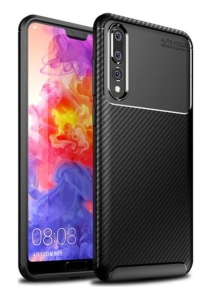Huawei P20 Pro Kılıf Karbon Desenli Lux Negro Silikon + Tam Kaplayan 6D Nano Ekran Koruyucu Siyah