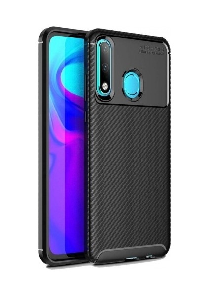Huawei P30 Lite Kılıf Karbon Desenli Lux Negro Silikon + Nano Ekran Koruyucu Siyah