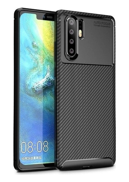 Huawei P30 Pro Kılıf Karbon Desenli Lux Negro Silikon + Full Body Ekran Koruyucu Siyah