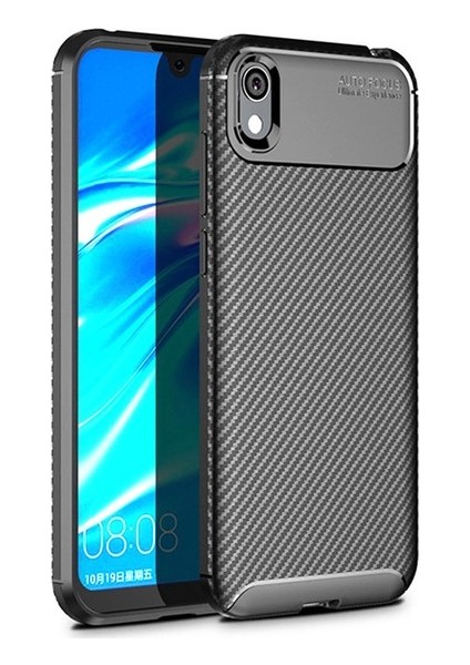 Huawei Y5 2019 Kılıf Karbon Desenli Lux Negro Silikon + Cam Ekran Koruyucu Siyah