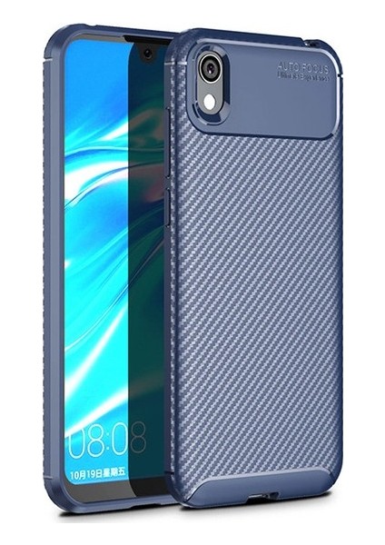 Huawei Y5 2019 Kılıf Karbon Desenli Lux Negro Silikon + Nano Ekran Koruyucu Lacivert