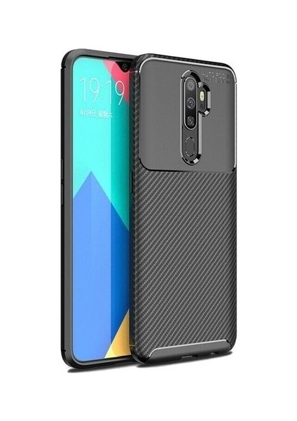 Tekno Grup Oppo A5 2020 Kılıf Karbon Desenli Lux Negro Silikon + Tam Kaplayan Cam Ekran Koruyucu Siyah