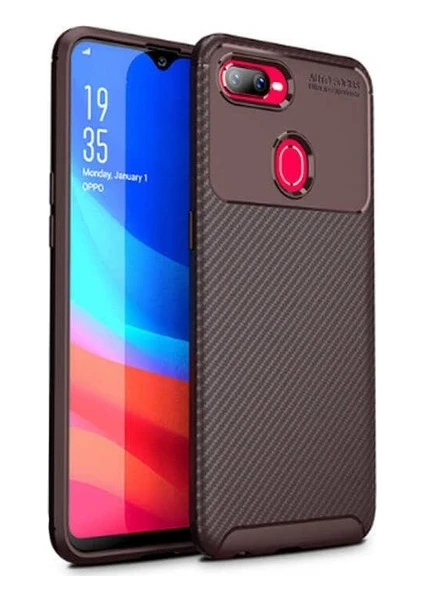 Tekno Grup Oppo AX7 Kılıf Karbon Desenli Lux Negro Silikon Kahverengi