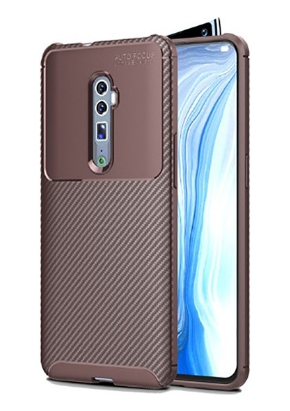 Oppo Reno 10x Zoom Kılıf Karbon Desenli Lux Negro Silikon Kahverengi