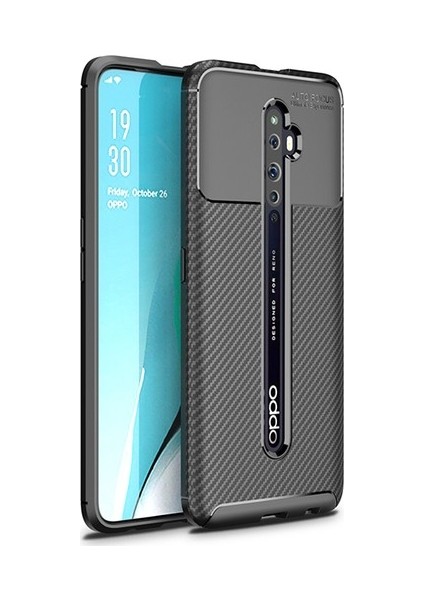 Oppo Reno 2Z Kılıf Karbon Desenli Lux Negro Silikon + Tam Kaplayan 6D Nano Ekran Koruyucu Siyah