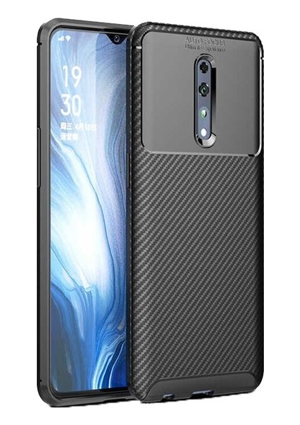 Tekno Grup Oppo Reno Z Kılıf Karbon Desenli Lux Negro Silikon + Nano Ekran Koruyucu Siyah