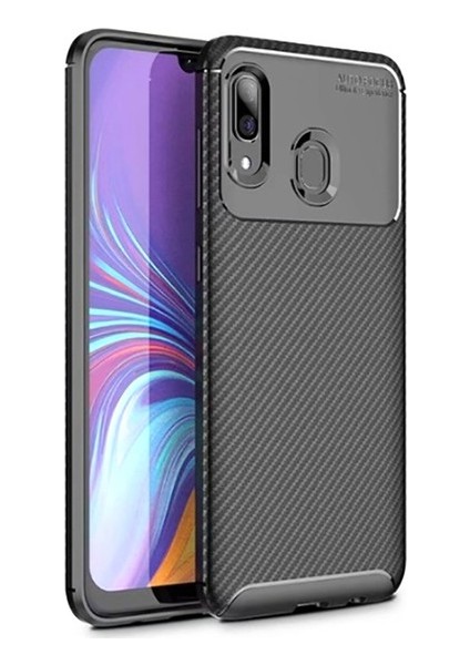 Samsung Galaxy A10s Kılıf Karbon Desenli Lux Negro Silikon + Nano Ekran Koruyucu Siyah