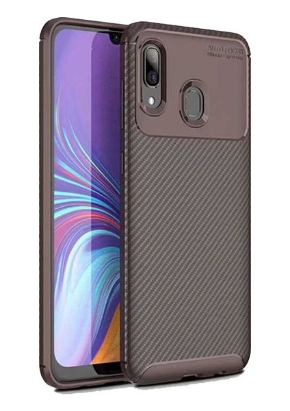 Samsung Galaxy A20 - A30 Kılıf Karbon Desenli Lux Negro Silikon Kahverengi