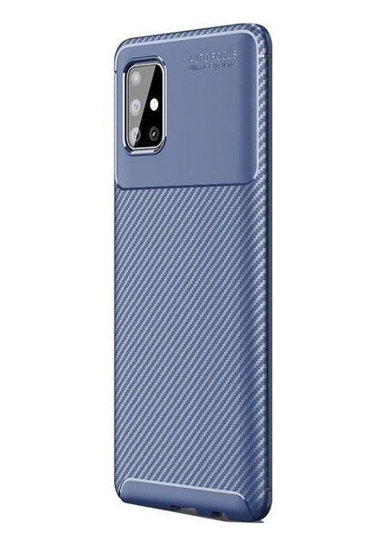 Samsung Galaxy A51 Kılıf Karbon Desenli Lux Negro Silikon + Tam Kaplayan 6D Nano Ekran Koruyucu Lacivert