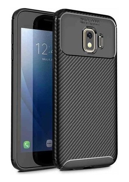 Samsung Galaxy J2 Core Kılıf Karbon Desenli Lux Negro Silikon + Nano Ekran Koruyucu Siyah