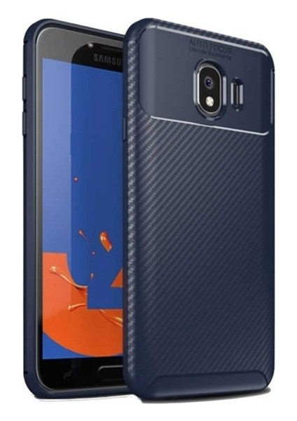 Samsung Galaxy J4 Kılıf Karbon Desenli Lux Negro Silikon + Nano Ekran Koruyucu Lacivert