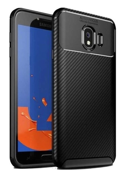 Samsung Galaxy J4 Kılıf Karbon Desenli Lux Negro Silikon + Tam Kaplayan Cam Ekran Koruyucu Siyah
