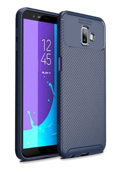 Tekno Grup Samsung Galaxy J6 Plus Kılıf Karbon Desenli Lux Negro Silikon + Cam Ekran Koruyucu Lacivert