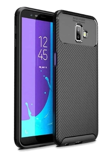 Tekno Grup Samsung Galaxy J6 Plus Kılıf Karbon Desenli Lux Negro Silikon + Tam Kaplayan 6D Nano Ekran Koruyucu Siyah