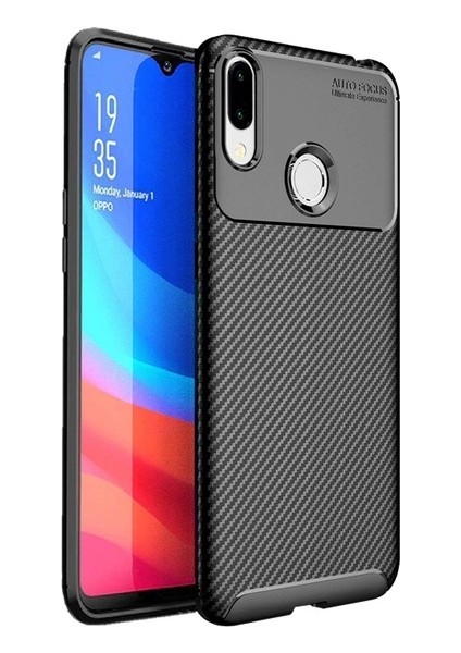 Samsung Galaxy M20 Kılıf Karbon Desenli Lux Negro Silikon + Nano Ekran Koruyucu Siyah